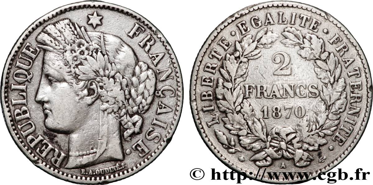 2 francs Cérès, sans légende 1870 Paris F.264/1 VF 