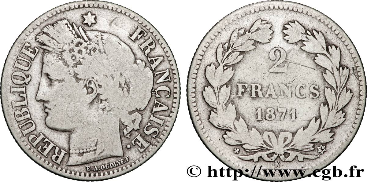 2 francs Cérès, sans légende 1871 Bordeaux F.264/4 TB 