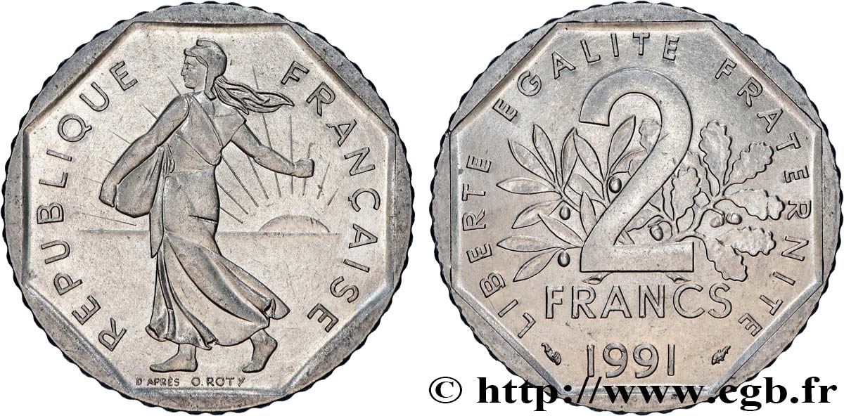 2 francs Semeuse, nickel, frappe monnaie 1991 Pessac F.272/15 SUP+ 