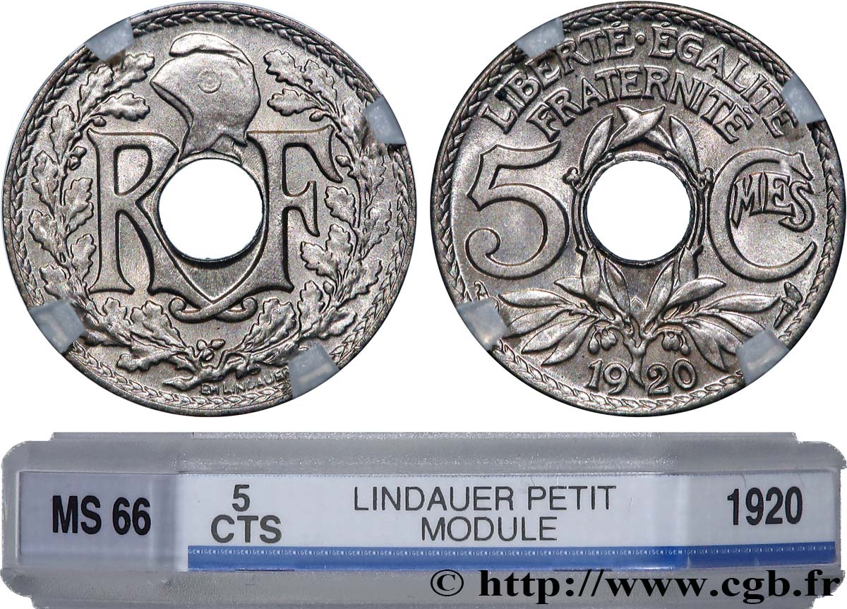5 centimes Lindauer, petit module 1920  F.122/2 MS66 GENI