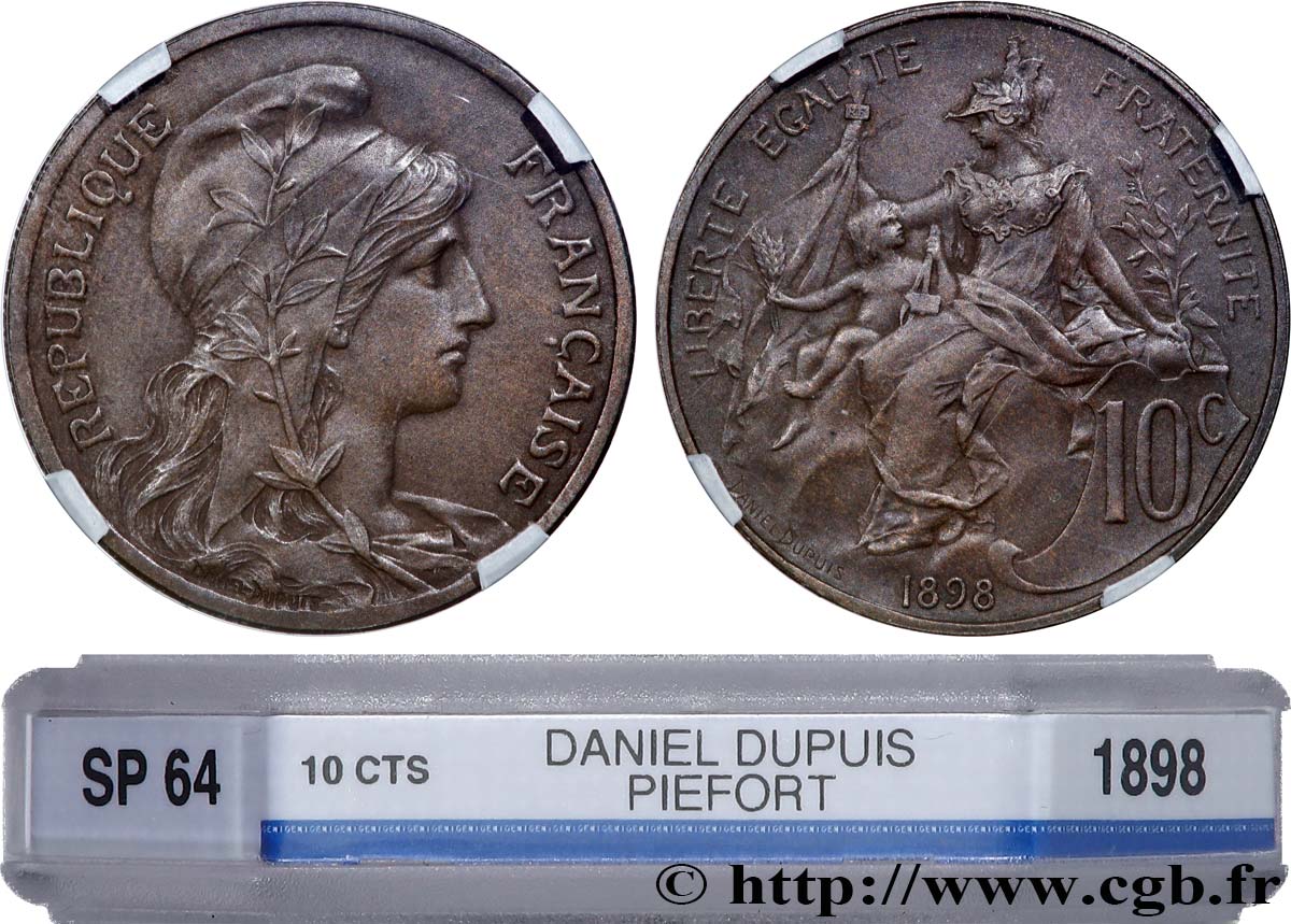 Piéfort de 10 centimes Daniel-Dupuis, sans le mot essai, flan mat 1898  GEM.34 P1 MS64 GENI