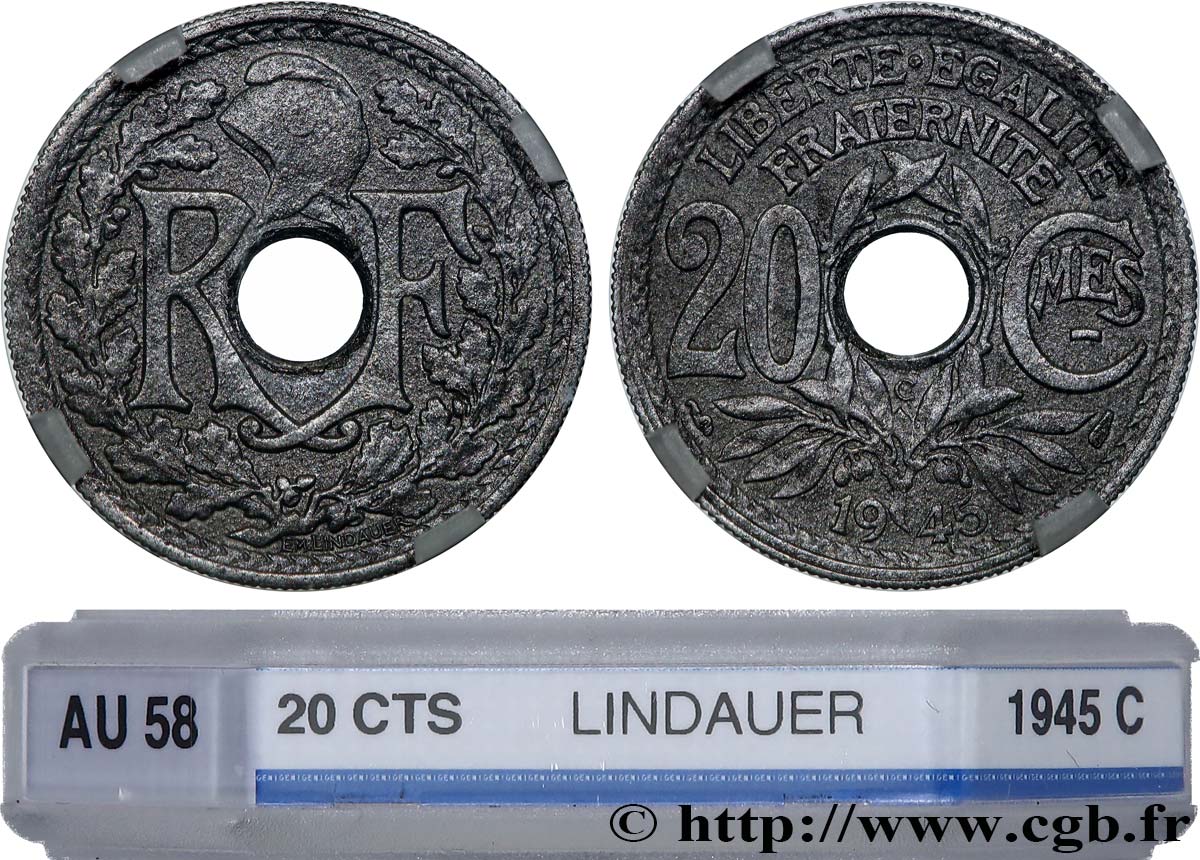 20 centimes Lindauer Zinc 1945 Castelsarrasin F.155/4 SUP58 GENI