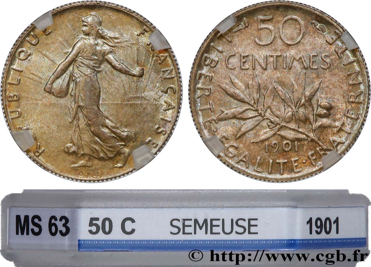 50 centimes Semeuse 1901 Paris F.190/8 SPL63 GENI