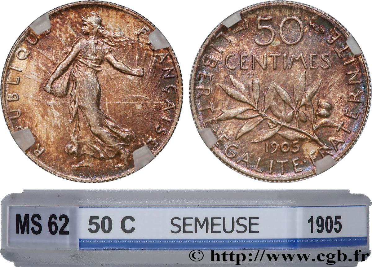 50 centimes Semeuse 1905 Paris F.190/12 AU58 PCGS