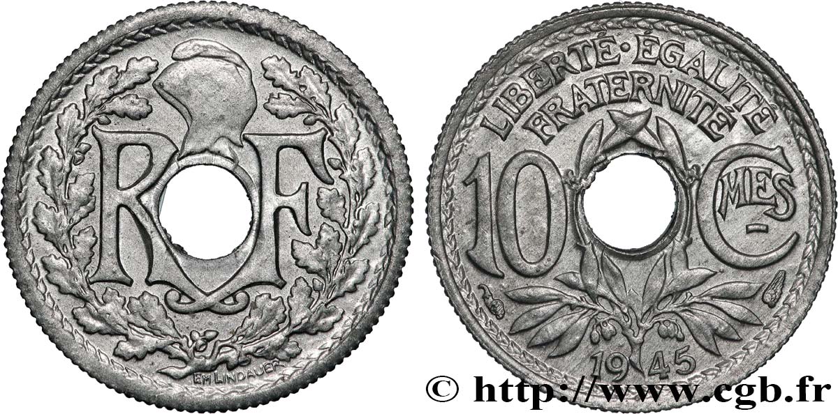 10 centimes Lindauer, petit module 1945  F.143/2 SPL63 