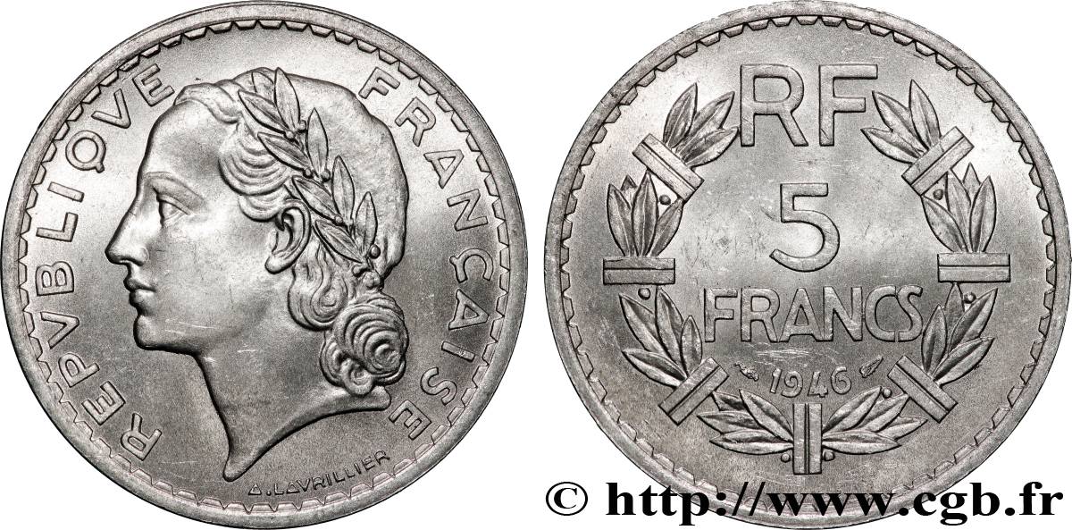 5 francs Lavrillier, aluminium 1946  F.339/6 SUP62 