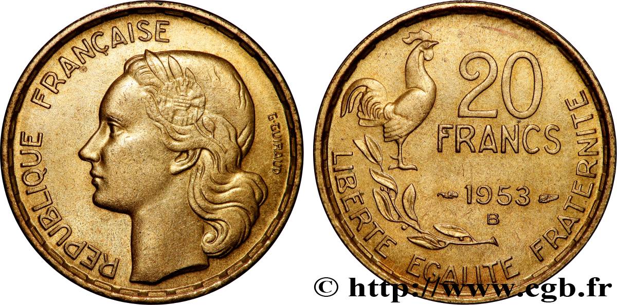 20 francs G. Guiraud 1953 Beaumont-Le-Roger F.402/12 MS63 