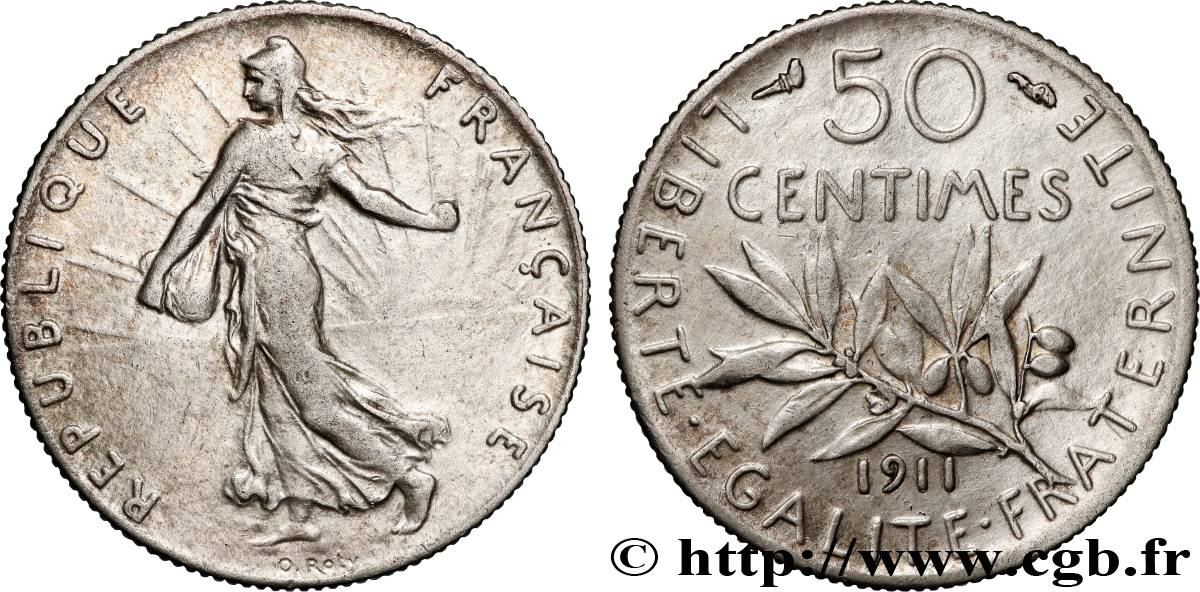 50 centimes Semeuse 1911 Paris F.190/18 SS45 
