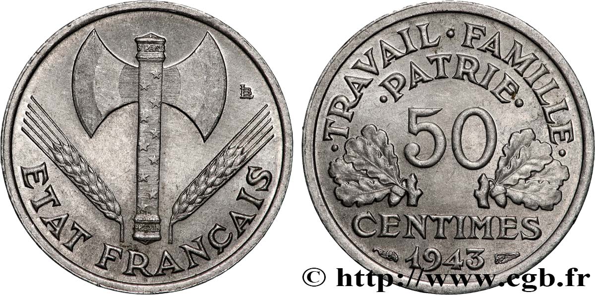 50 centimes Francisque, légère 1943  F.196/2 VZ62 