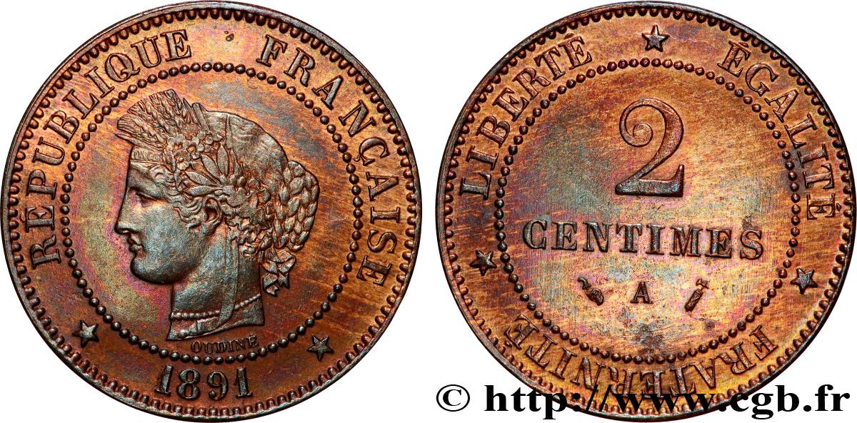 2 centimes Cérès 1891 Paris F.109/17 SPL+ 