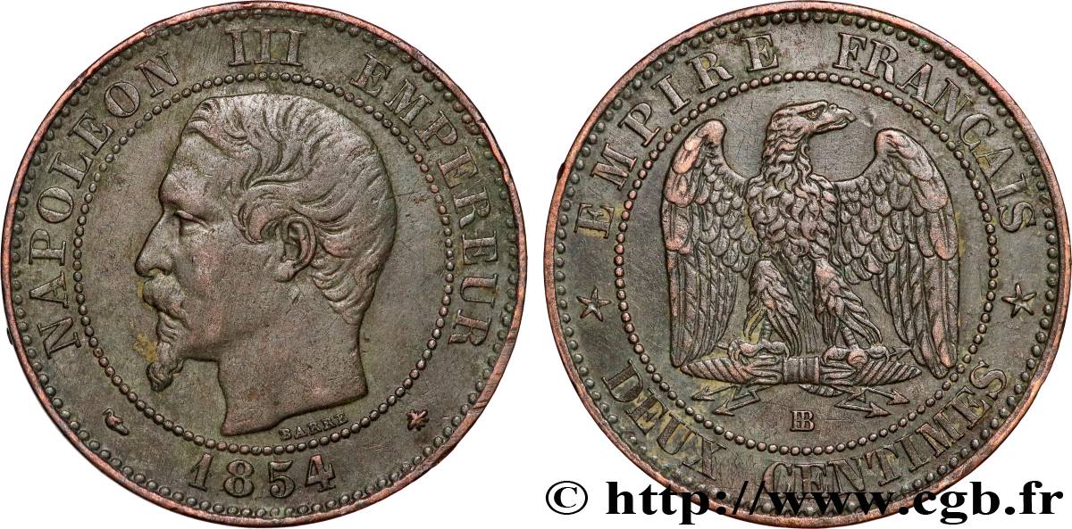 Deux centimes Napoléon III, tête nue 1854 Strasbourg F.107/11 fSS 