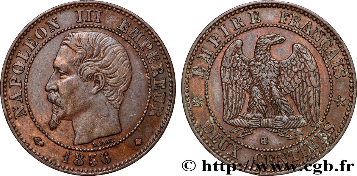 Deux centimes Napoléon III, tête nue 1856 Strasbourg F.107/40 TTB 