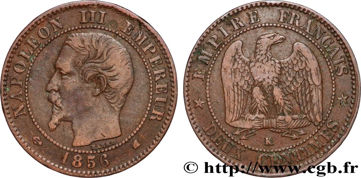 Deux centimes Napoléon III, tête nue 1856 Bordeaux F.107/41 BB 