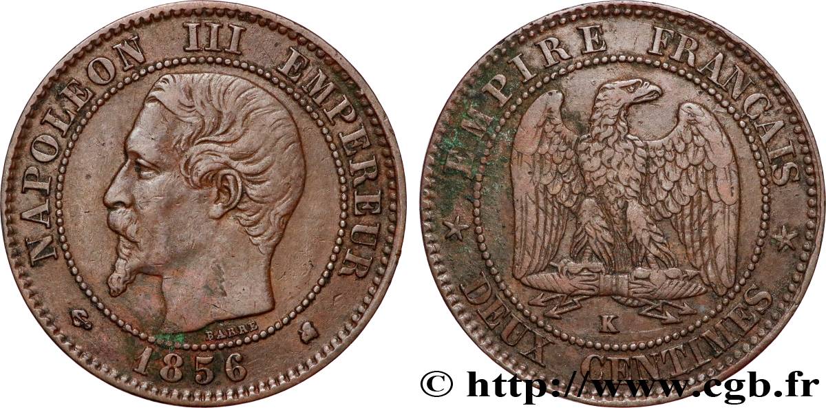 Deux centimes Napoléon III, tête nue 1856 Bordeaux F.107/41 BB 
