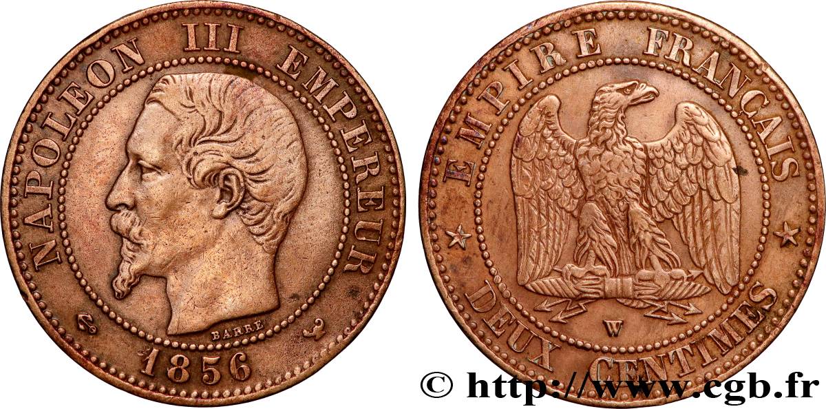 Deux centimes Napoléon III, tête nue 1856 Lille F.107/43 XF 