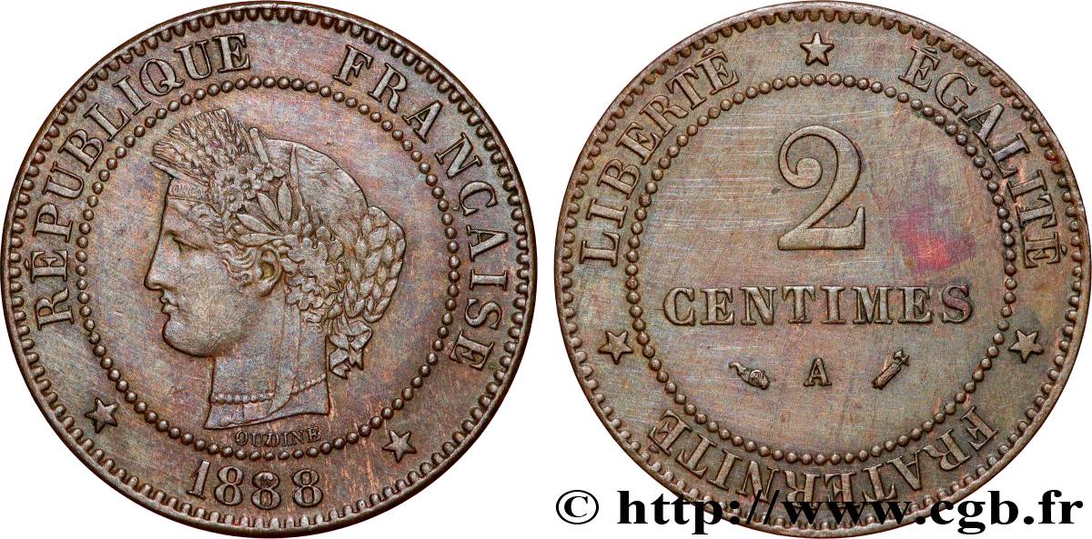 2 centimes Cérès 1888 Paris F.109/14 SS 