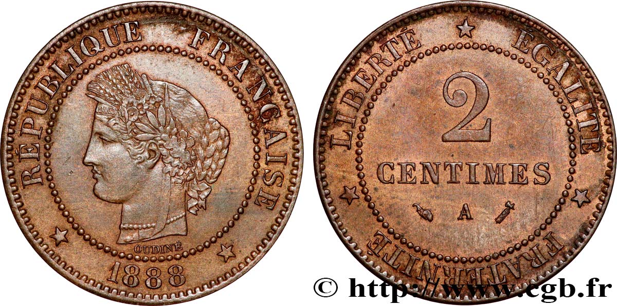 2 centimes Cérès 1888 Paris F.109/14 XF 