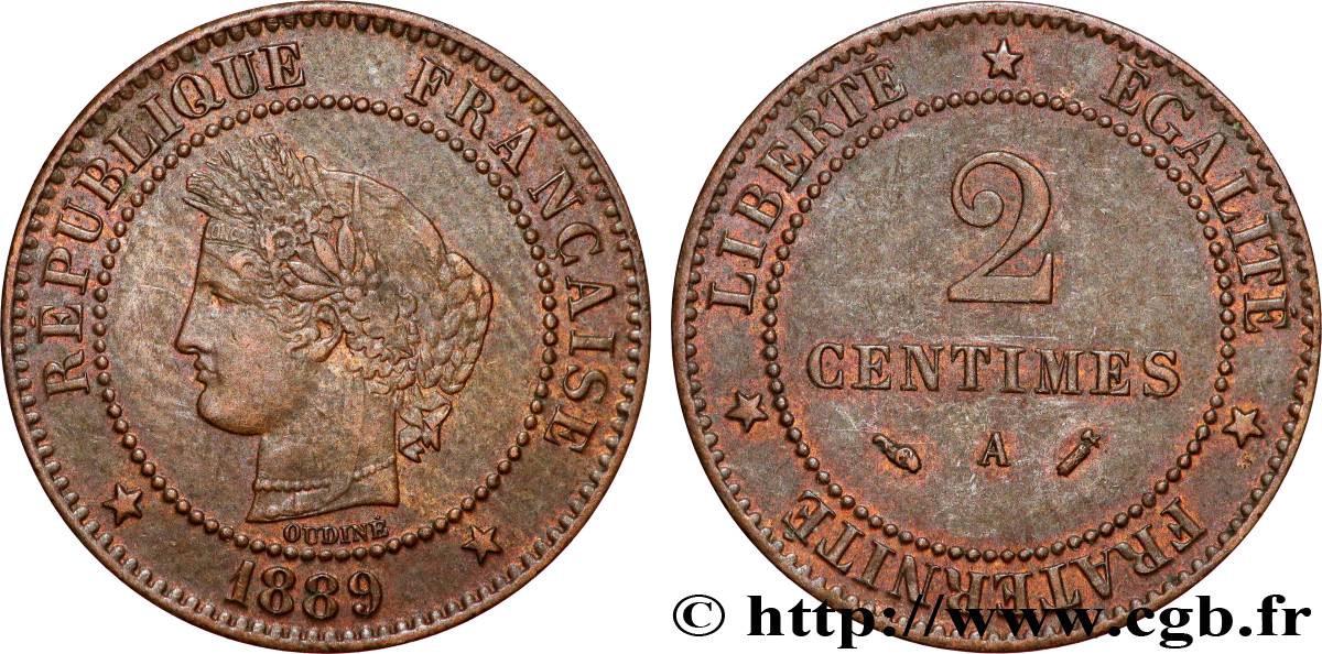 2 centimes Cérès 1889 Paris F.109/15 XF 