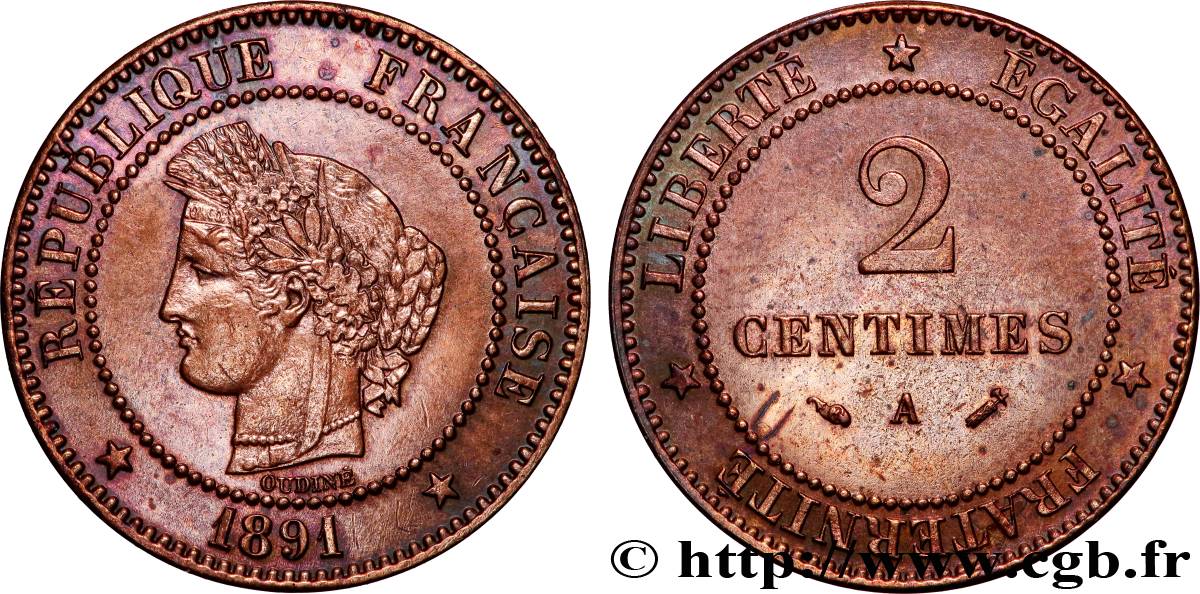 2 centimes Cérès 1891 Paris F.109/17 TTB 