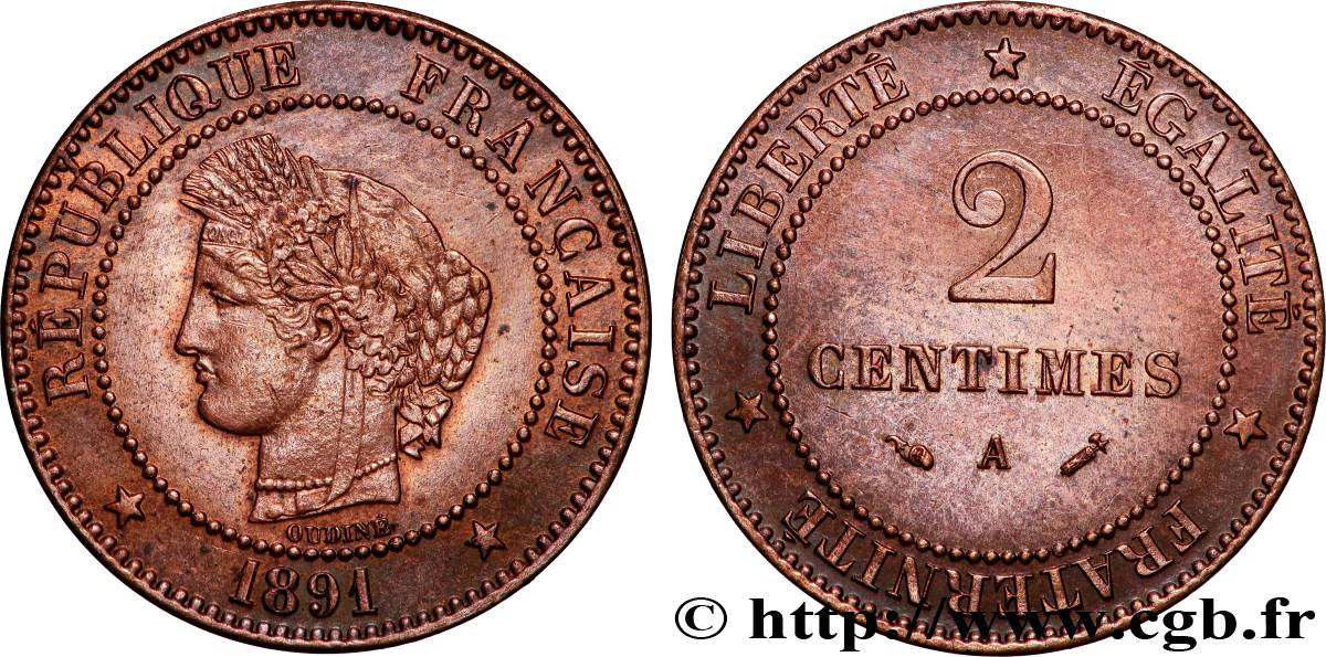 2 centimes Cérès 1891 Paris F.109/17 TTB 