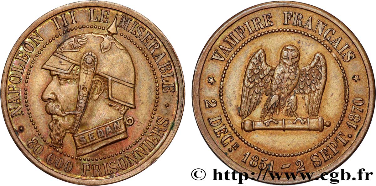 Médaille satirique Lt 27, type E “Chouette penchée” 1870  Schw.E2a  AU 