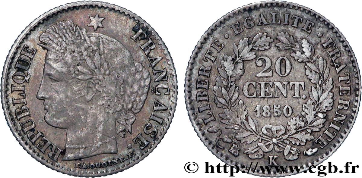 20 centimes Cérès, IIe République 1850 Bordeaux F.146/5 fSS 