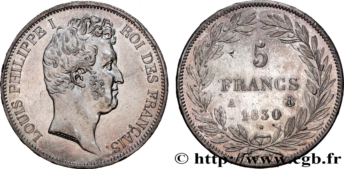 5 francs type Tiolier avec le I, tranche en relief 1830 Paris F.316/1 SUP 
