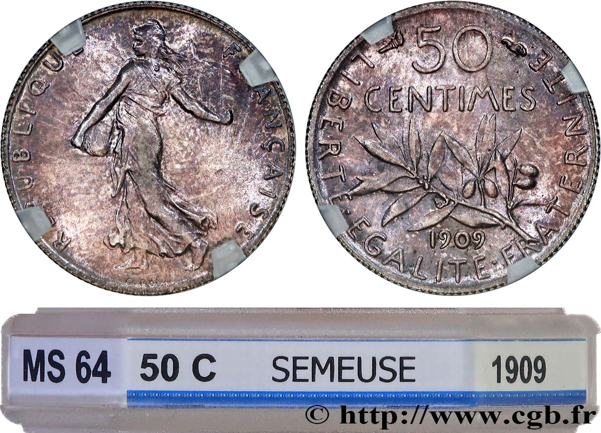 50 centimes Semeuse 1909  F.190/16 MS64 GENI