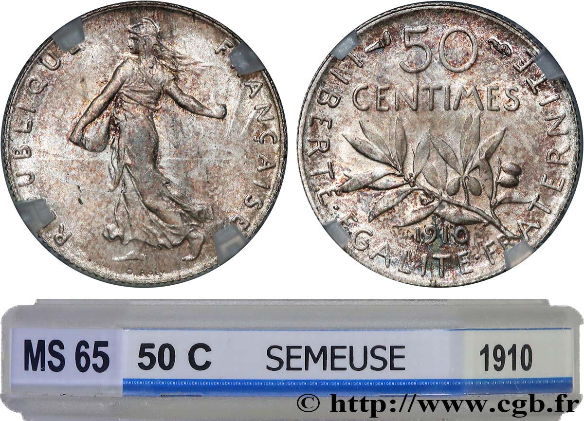 50 centimes Semeuse 1910 Paris F.190/17 MS65 GENI