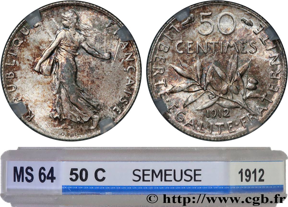 50 centimes Semeuse 1912 Paris F.190/19 SPL64 GENI