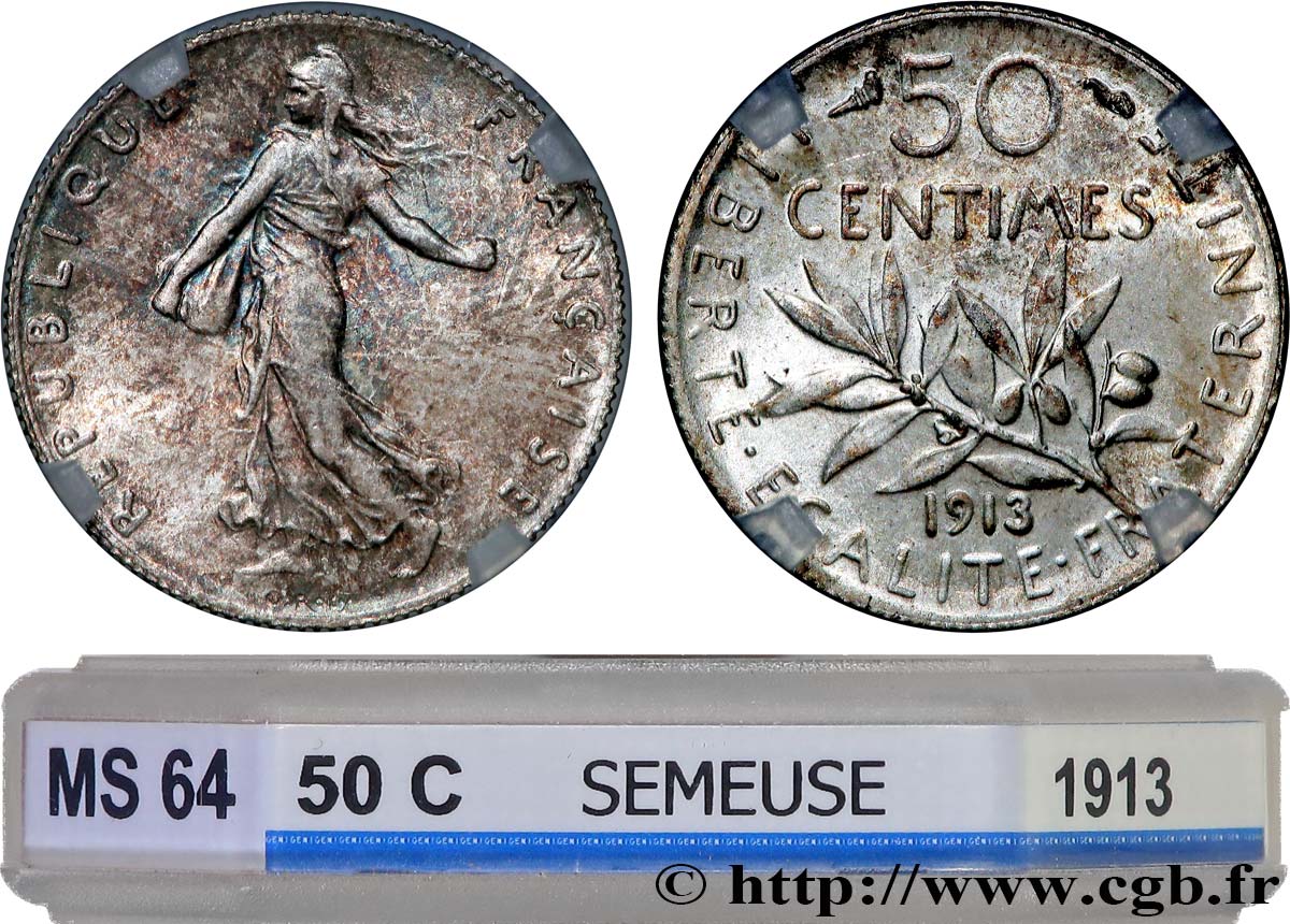 50 centimes Semeuse 1913 Paris F.190/20 MS64 GENI