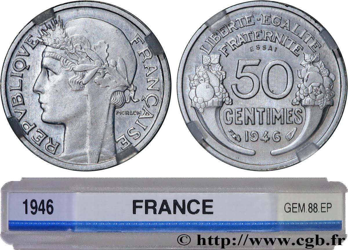 Essai-piéfort de 50 centimes Morlon, légère 1946  GEM.88 EP SC63 GENI