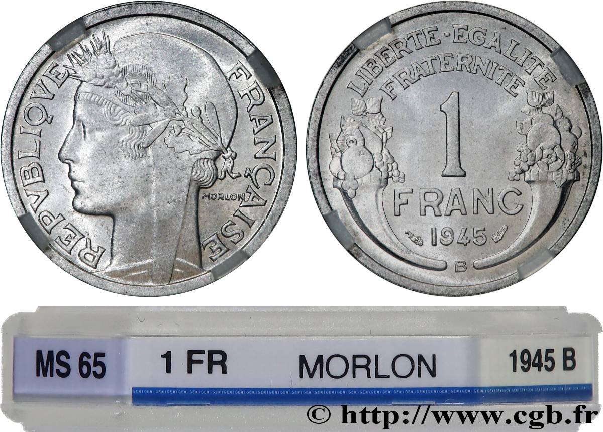 1 franc Morlon, légère 1945 Beaumont-Le-Roger F.221/7 MS65 GENI