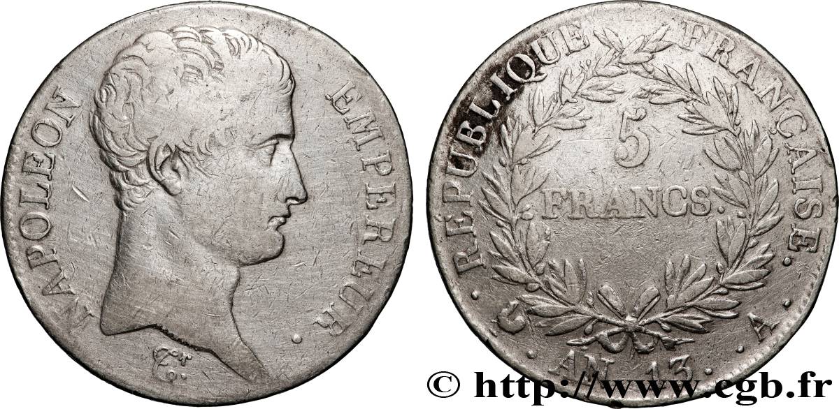 5 francs Napoléon Empereur, Calendrier révolutionnaire 1805 Paris F.303/2 TB 