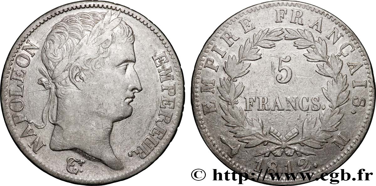 5 francs Napoléon Empereur, Empire français 1812 Toulouse F.307/49 VF 