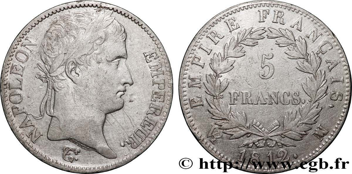 5 francs Napoléon Empereur, Empire français 1812 Marseille F.307/50 VF 
