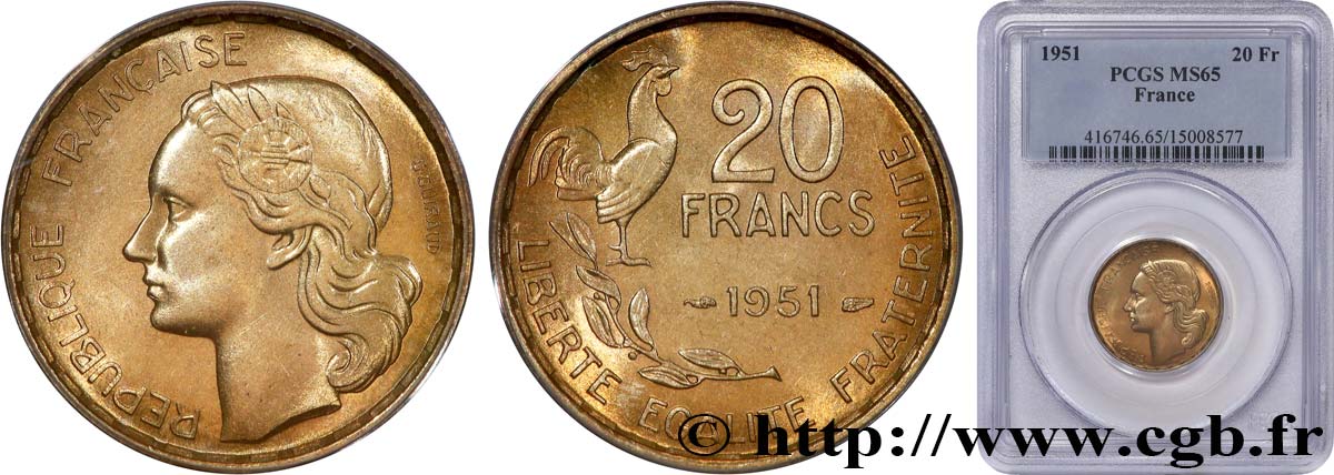20 francs G. Guiraud 1951  F.402/7 MS65 PCGS