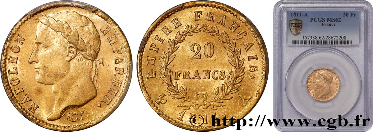 20 francs or Napoléon, tête laurée, Empire français 1811 Paris F.516/16 SUP62 PCGS