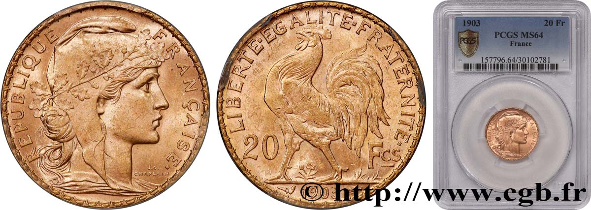 20 francs or Coq, Dieu protège la France 1903 Paris F.534/8 MS64 PCGS