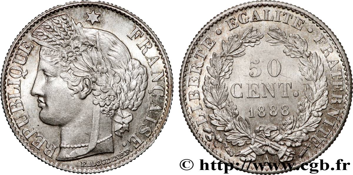 50 centimes Cérès, Troisième République 1888 Paris F.189/13 SPL63 