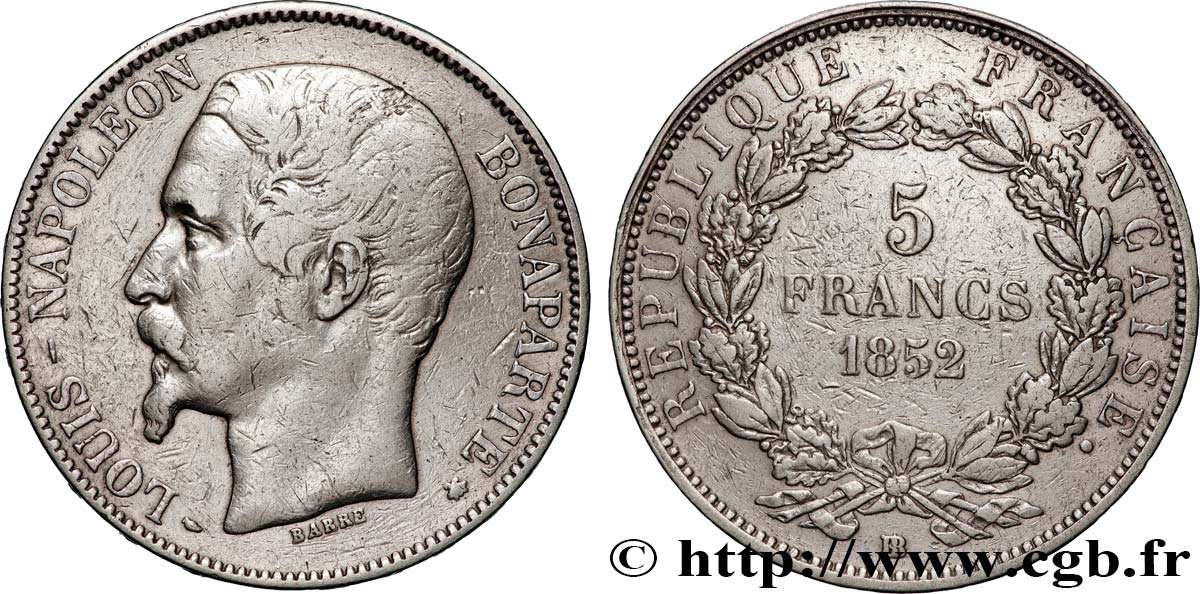 5 francs Louis-Napoléon 1852 Strasbourg F.329/3 VF 