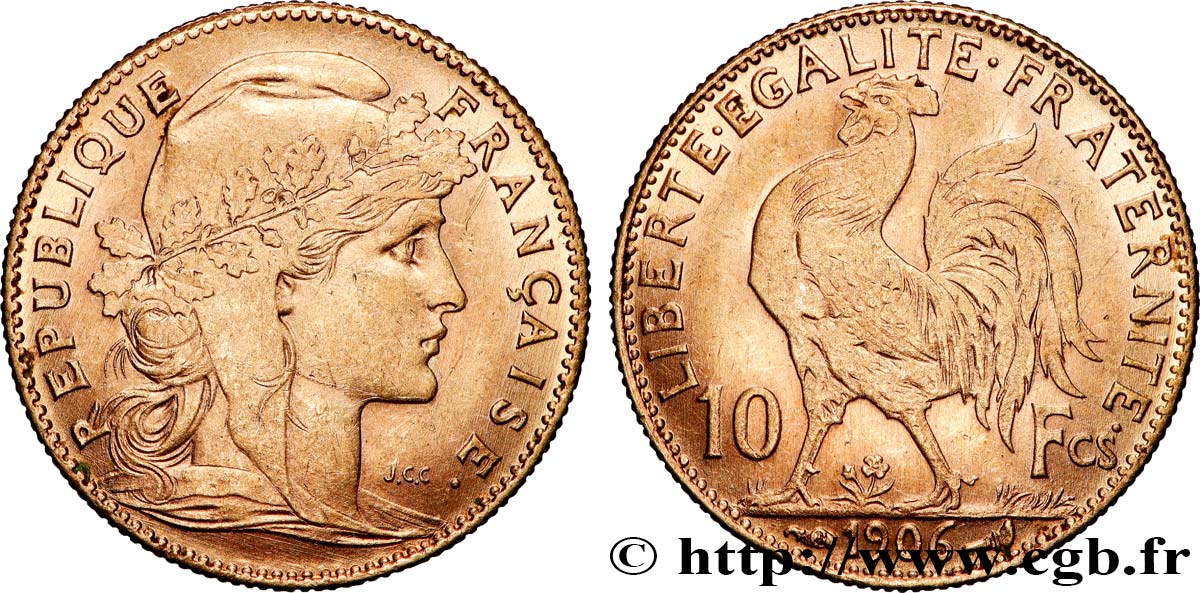 10 francs or Coq 1906 Paris F.509/7 AU 