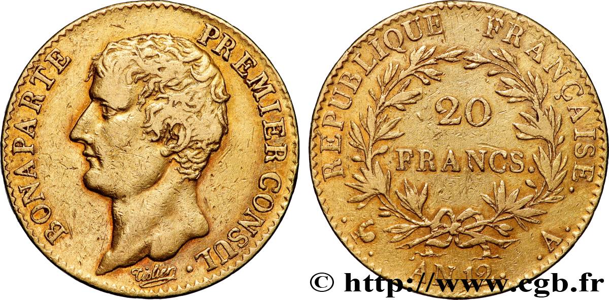 20 francs or Bonaparte Premier Consul 1804 Paris F.510/2 TB+ 
