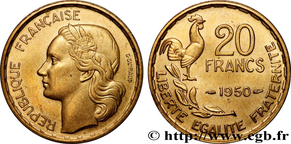 20 francs G. Guiraud, 3 faucilles 1950  F.402/2 VZ60 