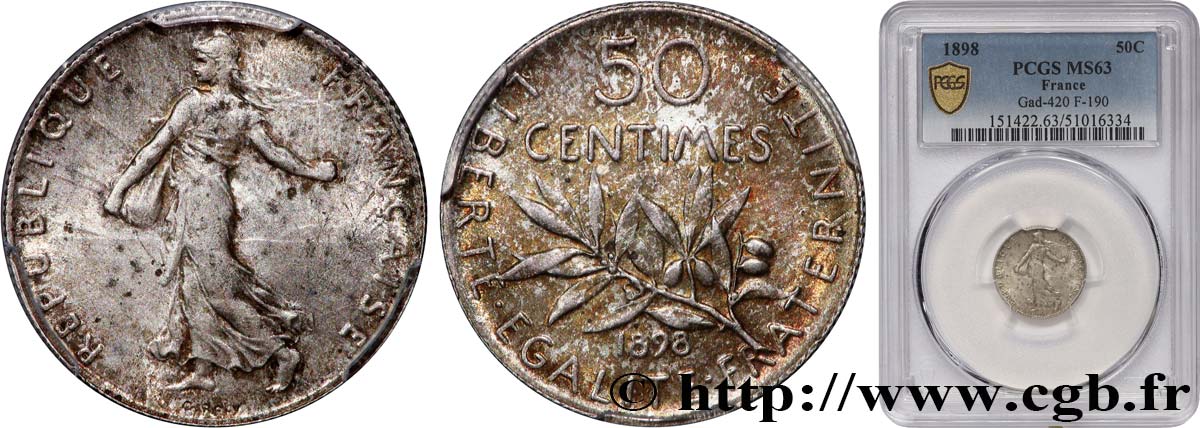 50 centimes Semeuse 1898 Paris F.190/3 SPL63 PCGS