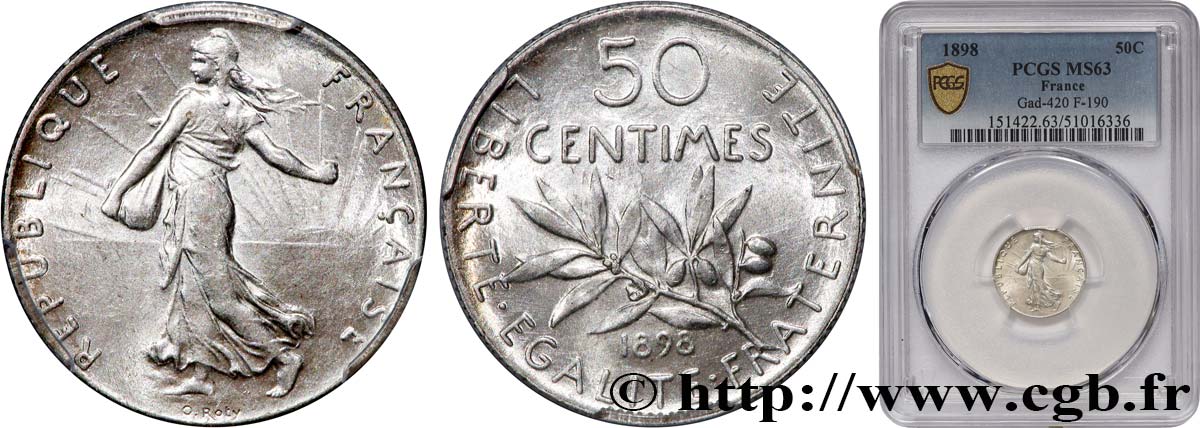 50 centimes Semeuse 1898 Paris F.190/3 SPL63 PCGS
