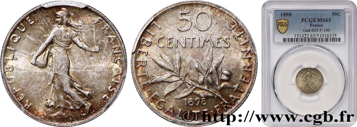 50 centimes Semeuse 1898 Paris F.190/3 FDC65 PCGS