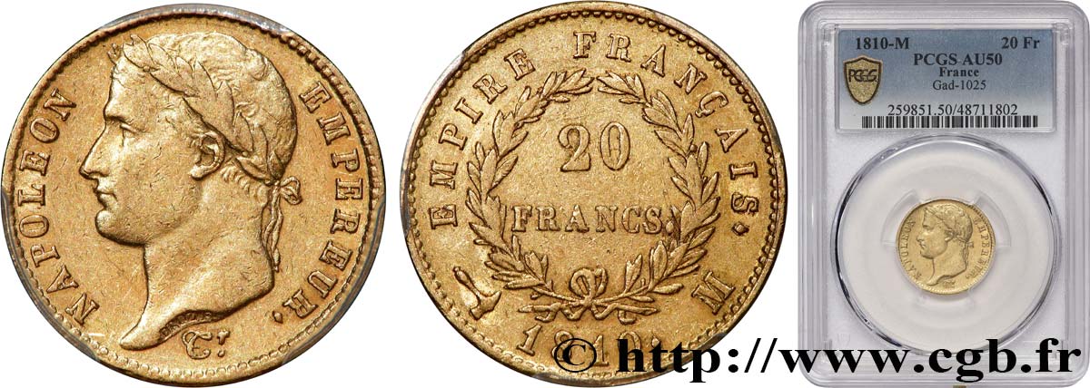20 francs or Napoléon tête laurée, Empire français 1810 Toulouse F.516/12 TTB50 PCGS