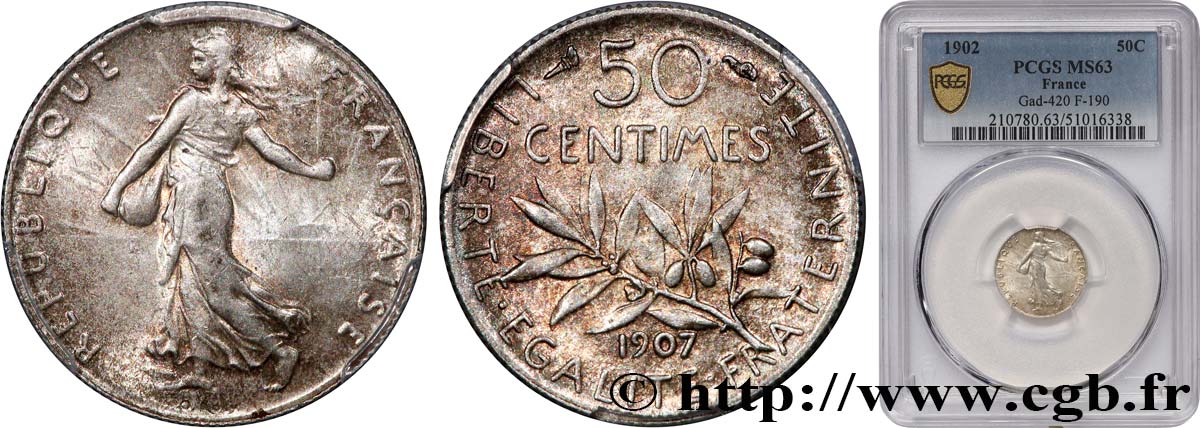 50 centimes Semeuse 1902 Paris F.190/9 MS63 PCGS