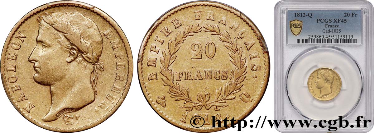 20 francs or Napoléon, tête laurée, Empire français 1812 Perpignan F.516/26 XF45 PCGS